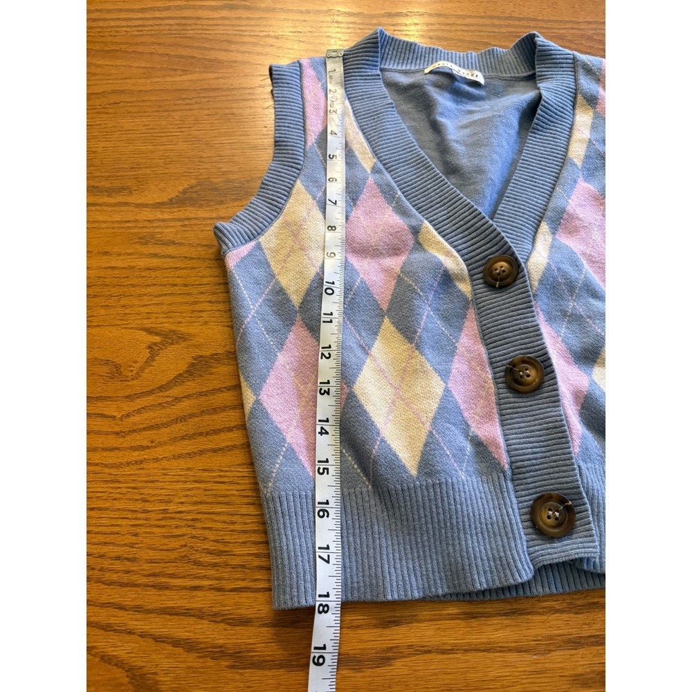 Haute Monde Argyle Sweater Vest Blue V-Neck Preppy Y2K Schoolgirl Size Small - Picture 7 of 8